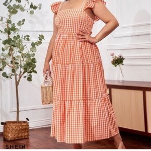 SHEIN orange gingham tie back dress size 2X